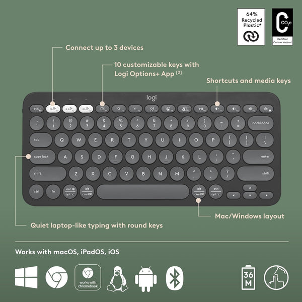 Logitech K380s Pebble Keys 2 Bluetooth Wireless Keyboard