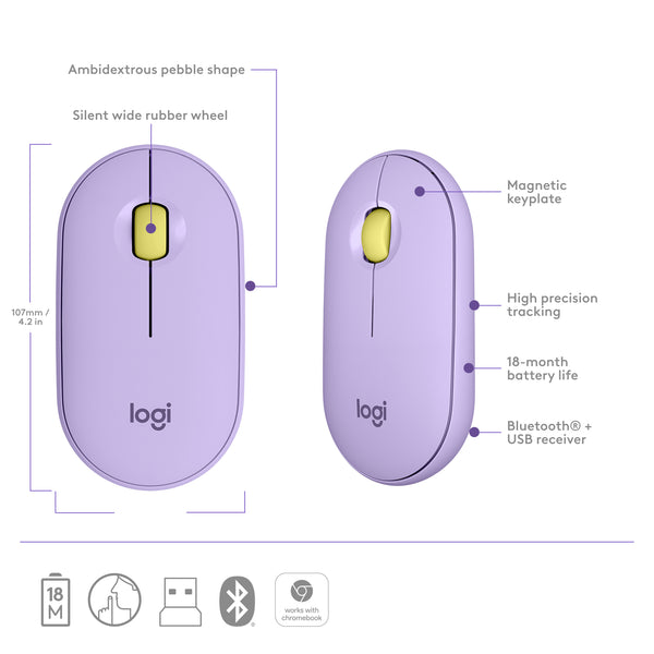 Logitech M350 Pebble Bluetooth Wireless Mouse - Silent