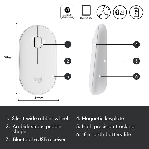 Logitech M350 Pebble Bluetooth Wireless Mouse - Silent