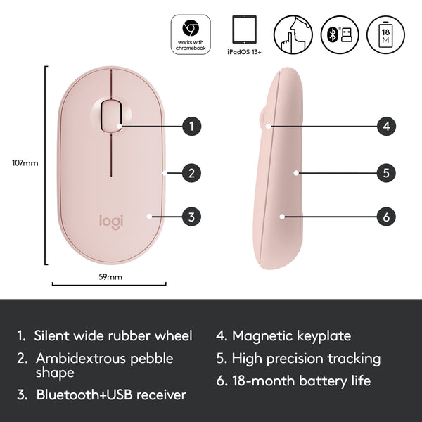 Logitech M350 Pebble Bluetooth Wireless Mouse - Silent