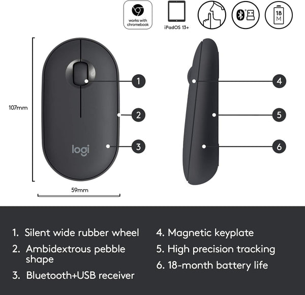 Logitech M350 Pebble Bluetooth Wireless Mouse - Silent