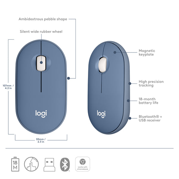Logitech M350 Pebble Bluetooth Wireless Mouse - Silent